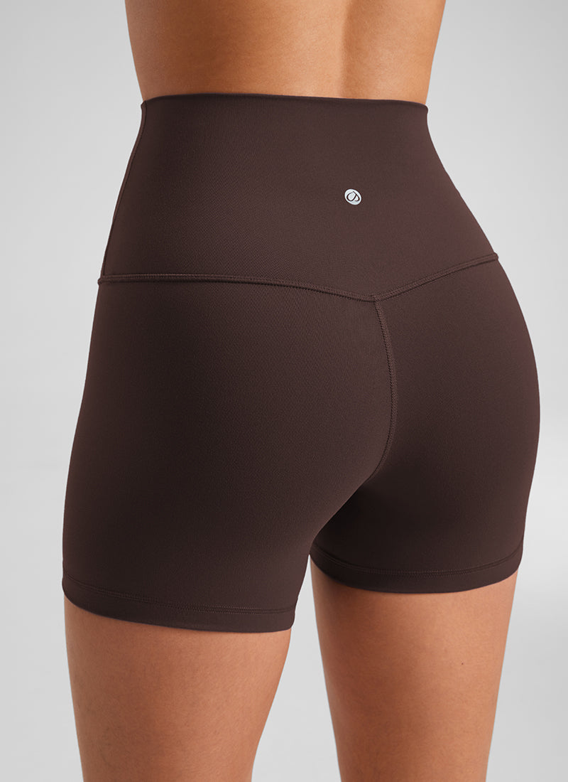 Seluar Pendek Biker Tinggi Yoga Wanita CRZ YOGA Butterluxe Seluar Pendek 4'' Coklat Fudge Panas