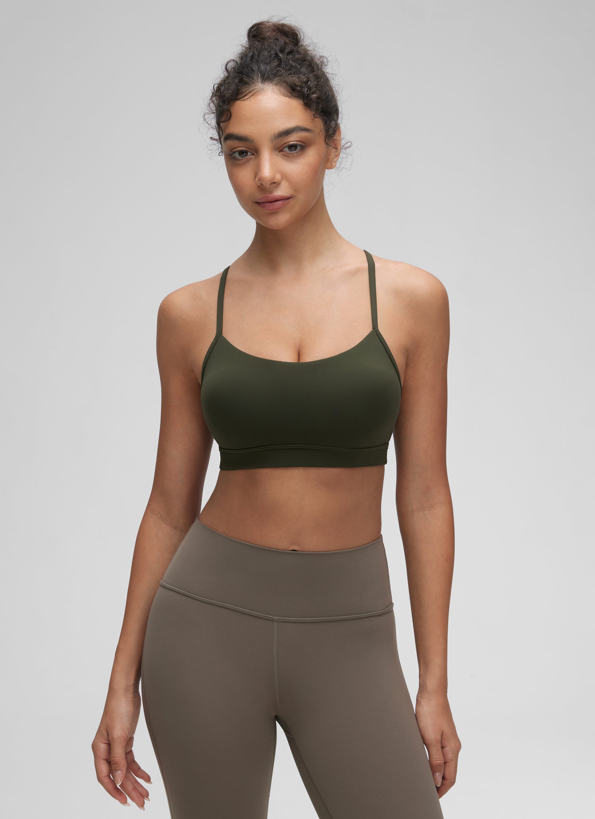 Bra Sukan Butterluxe Sokongan Ringan Yoga Wanita CRZ YOGA Belakang Y Hijau Zaitun