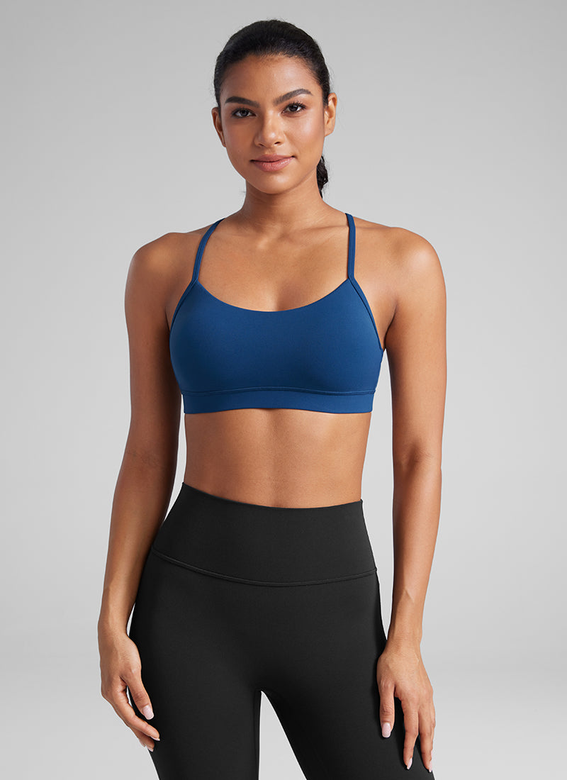 CRZ YOGA Bra Sukan Sokongan Ringan Yoga Wanita Butterluxe Belakang Y Biru Navy Perancis