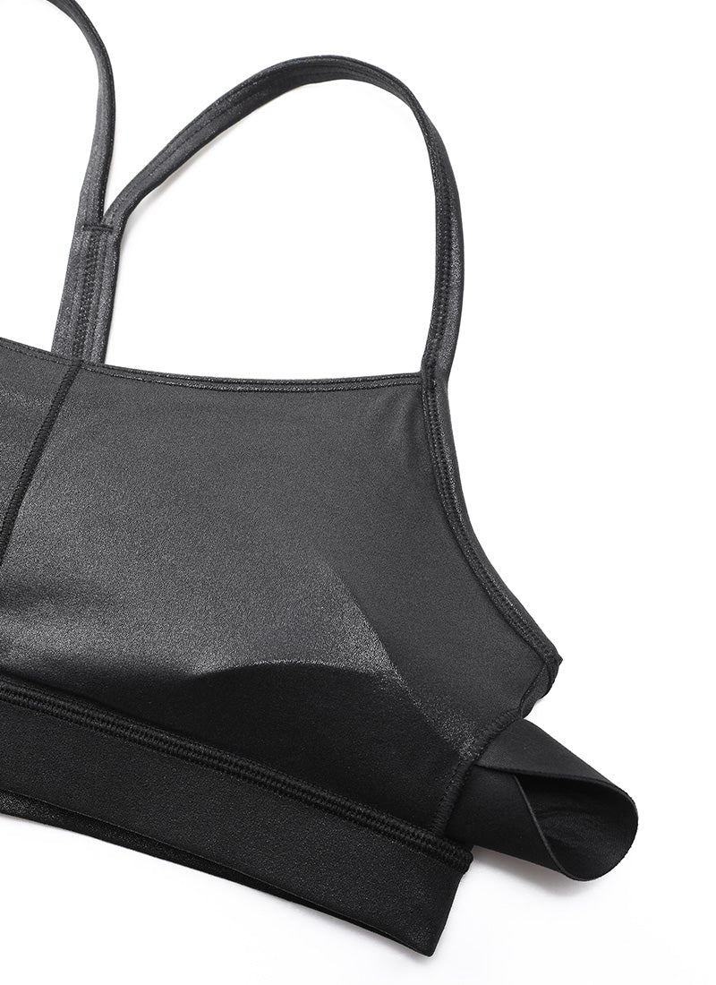 CRZ YOGA Bra Sukan Sokongan Ringan Yoga Wanita Butterluxe Belakang Y Hitam Kulit Klasik