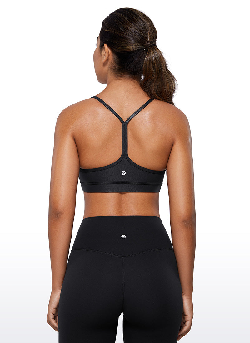 CRZ YOGA Bra Sukan Sokongan Ringan Yoga Wanita Butterluxe Belakang Y Hitam Kulit Klasik