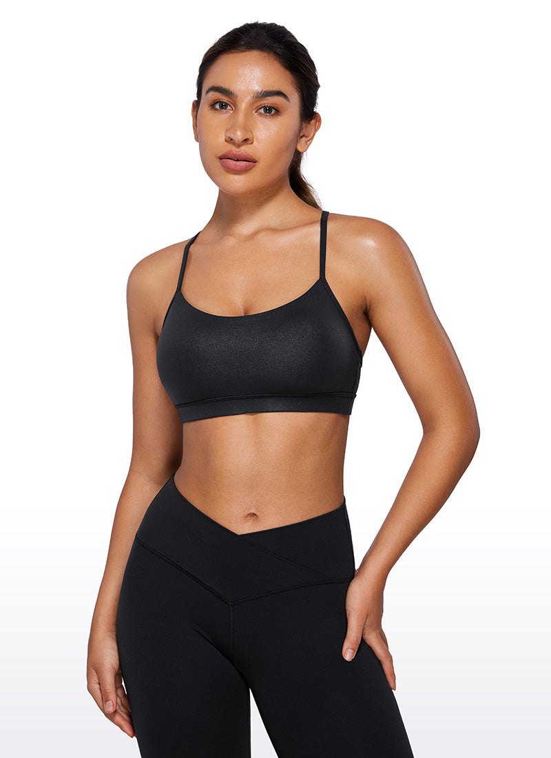 CRZ YOGA Bra Sukan Sokongan Ringan Yoga Wanita Butterluxe Belakang Y Hitam Kulit Klasik