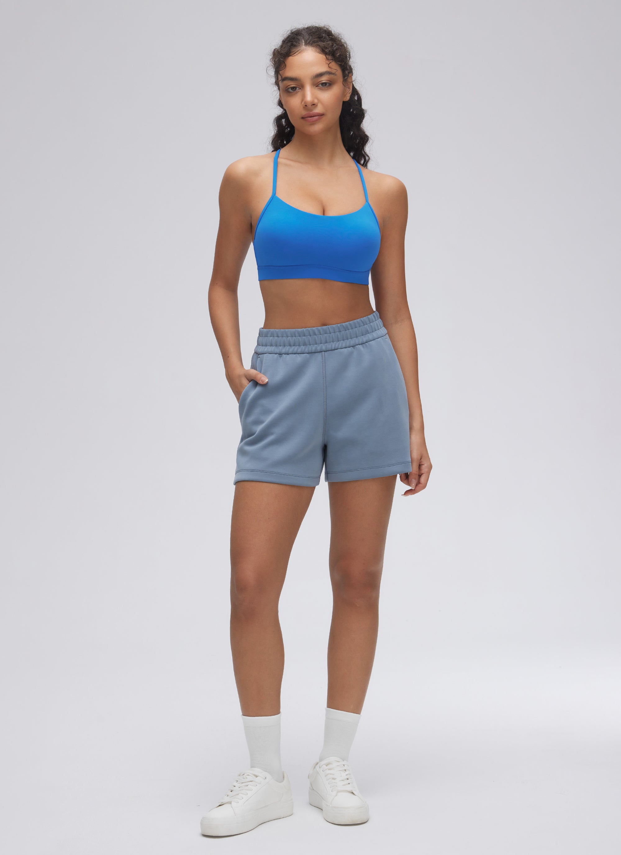 Sokongan Ringan Yoga Wanita CRZ YOGA Butterluxe Bra Sukan Belakang Y Biru Berkilau