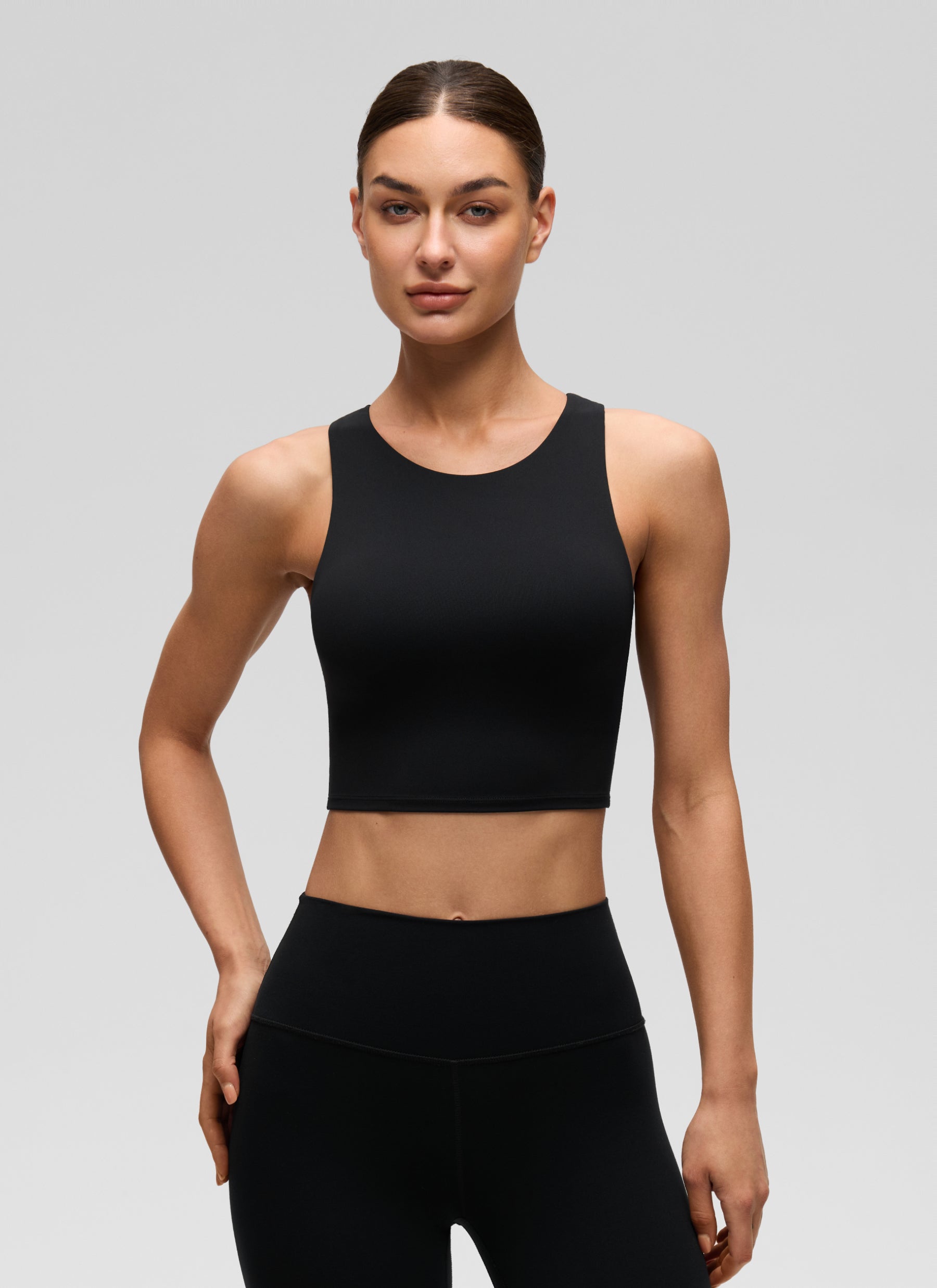 CRZ YOGA Yoga Sokongan Rendah Wanita Butterluxe Tank High Neck Racerback Hitam