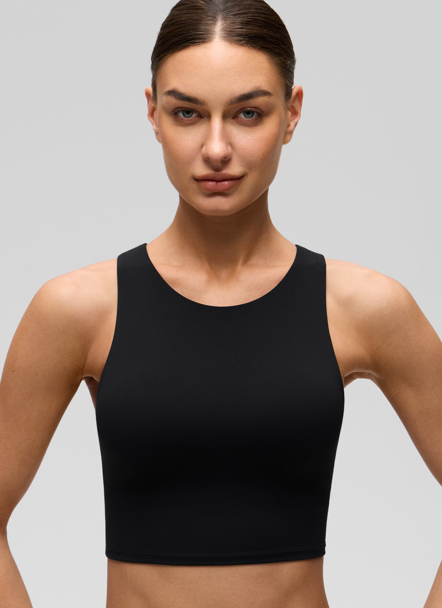 CRZ YOGA Yoga Sokongan Rendah Wanita Butterluxe Tank High Neck Racerback Hitam