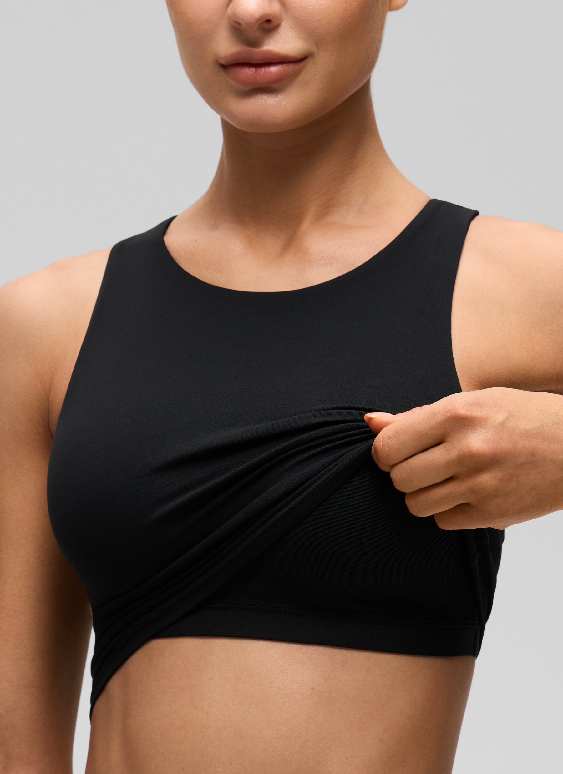 CRZ YOGA Yoga Sokongan Rendah Wanita Butterluxe Tank High Neck Racerback Hitam