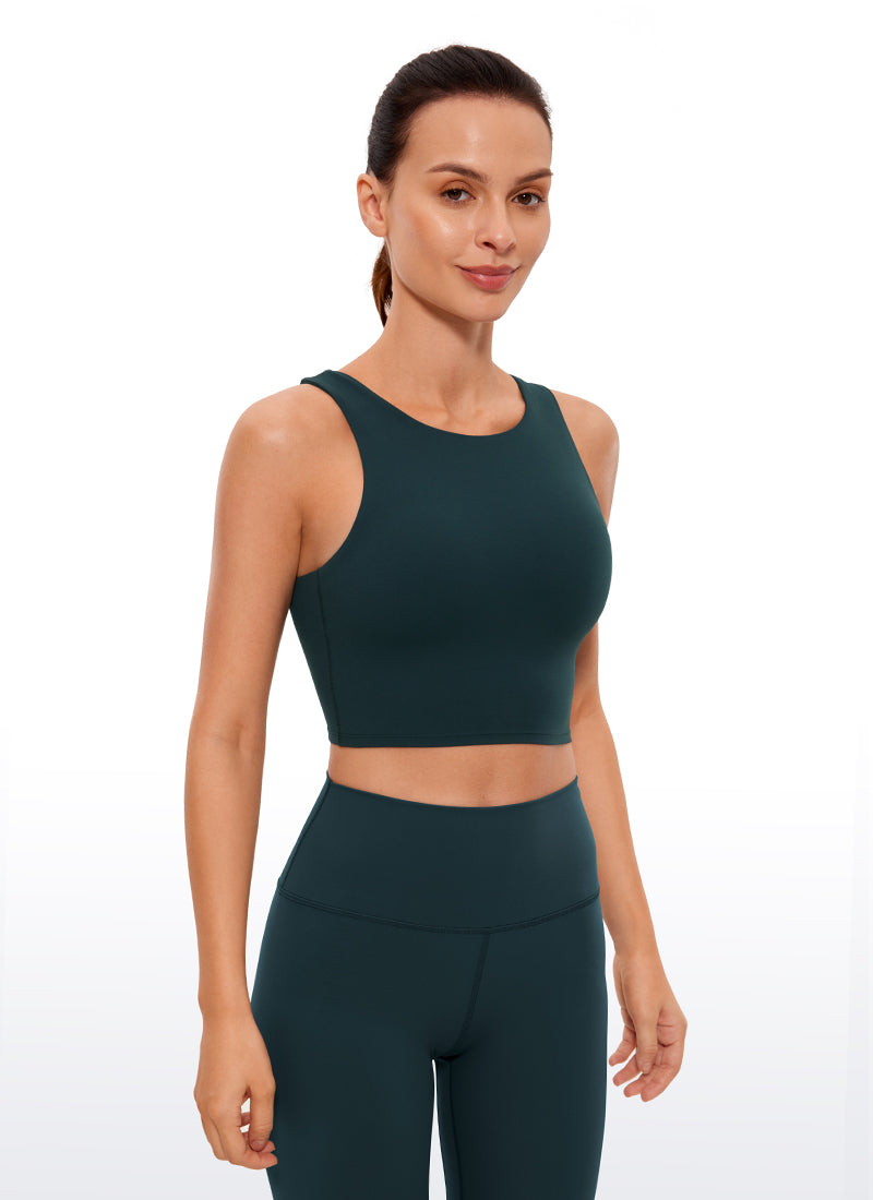 CRZ YOGA Tank Top Sukan Sokongan Rendah Butterluxe Berleher Tinggi Belakang Racerback Wanita Forest Dark Green