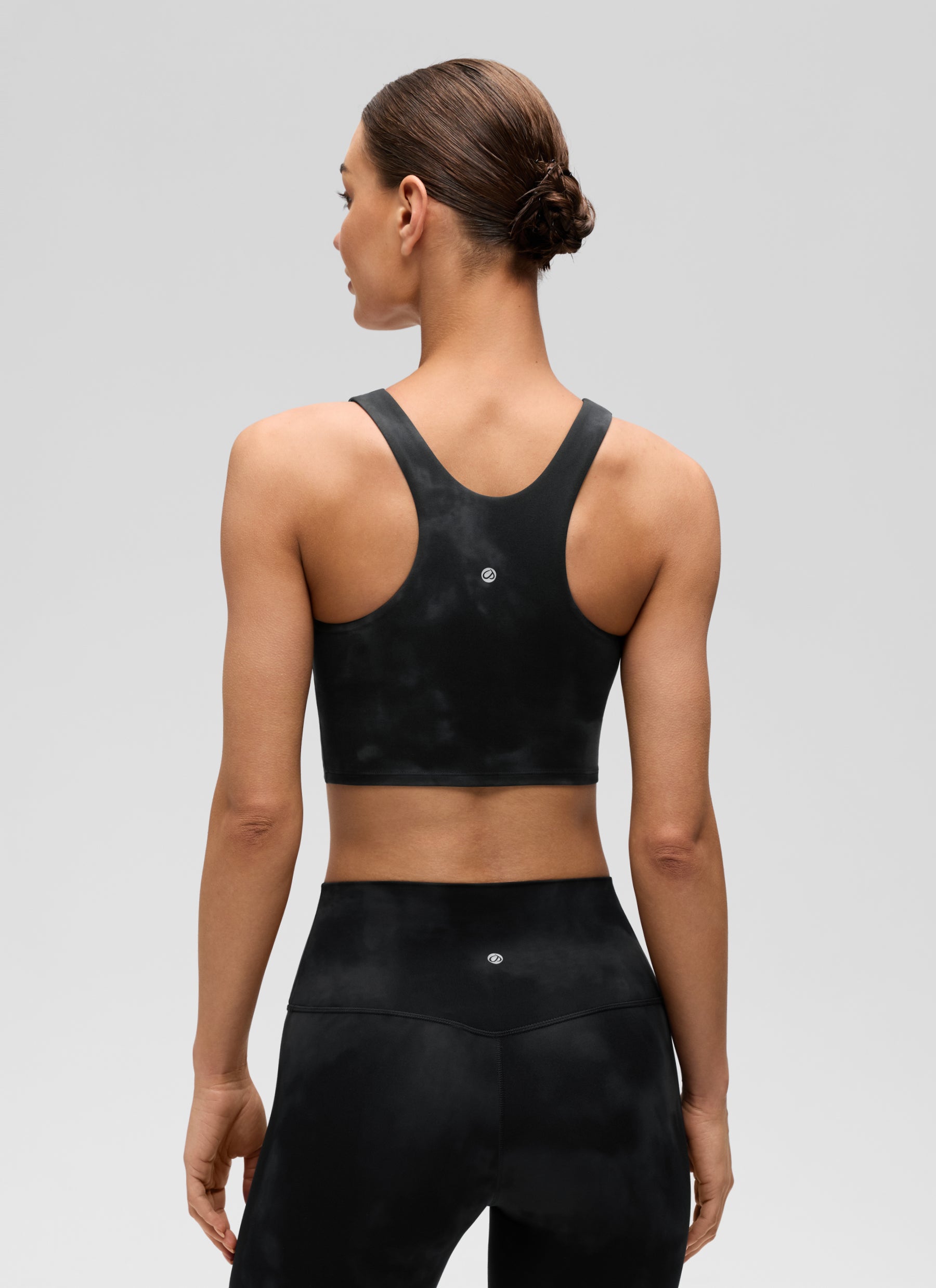 CRZ YOGA Tank Top Sukan Sokongan Rendah Butterluxe Berleher Tinggi Belakang Racerback Wanita Black Tie Dye Flowers