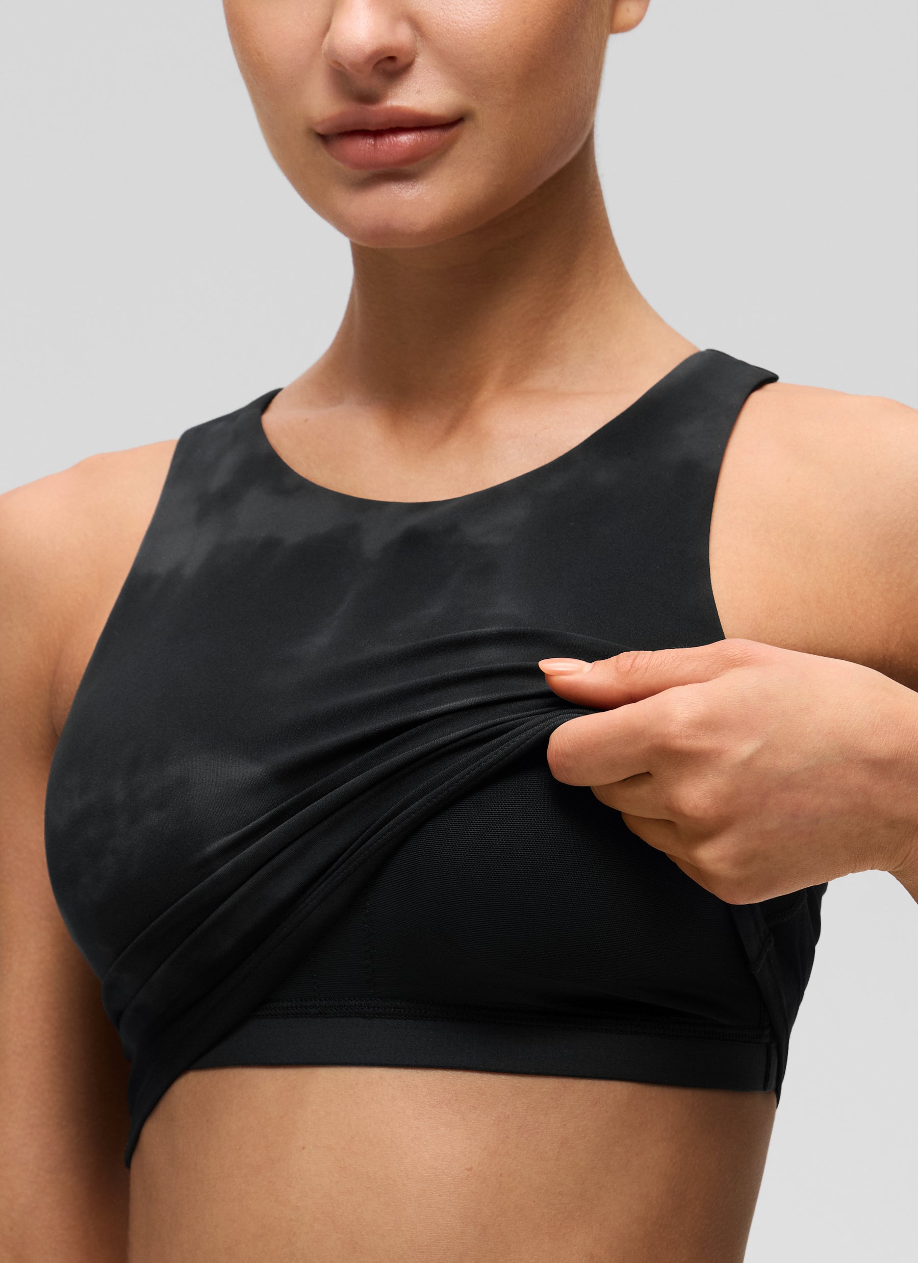 CRZ YOGA Tank Top Sukan Sokongan Rendah Butterluxe Berleher Tinggi Belakang Racerback Wanita Black Tie Dye Flowers