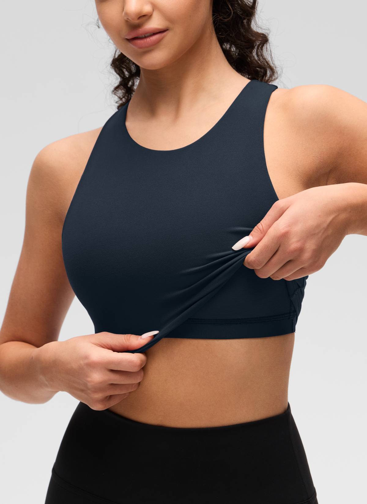 CRZ YOGA Yoga Sokongan Rendah Wanita Butterluxe Leher Tinggi Tank Racerback True Navy