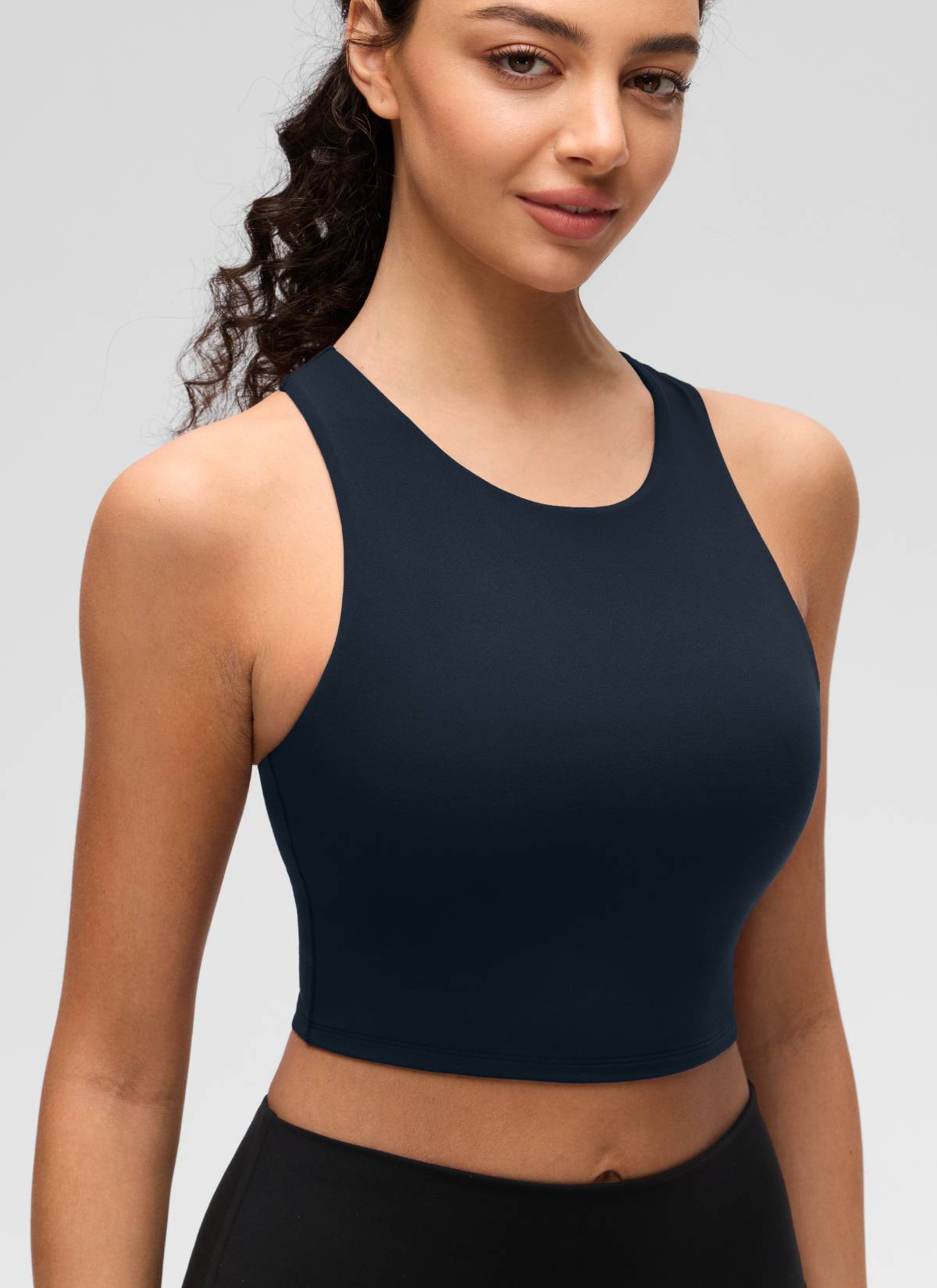 CRZ YOGA Yoga Sokongan Rendah Wanita Butterluxe Leher Tinggi Tank Racerback True Navy
