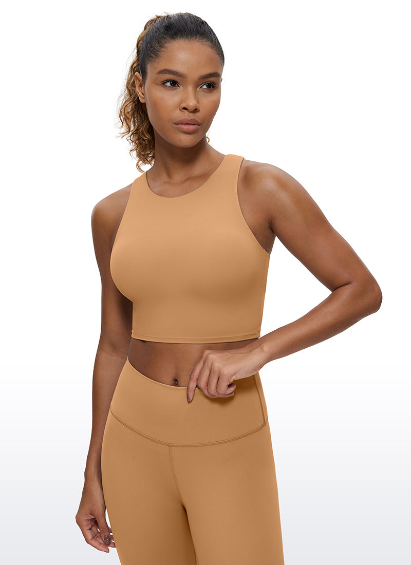 Tank Top Leher Tinggi Belakang Racer Sokongan Rendah Yoga Wanita CRZ YOGA Butterluxe Perang Doe