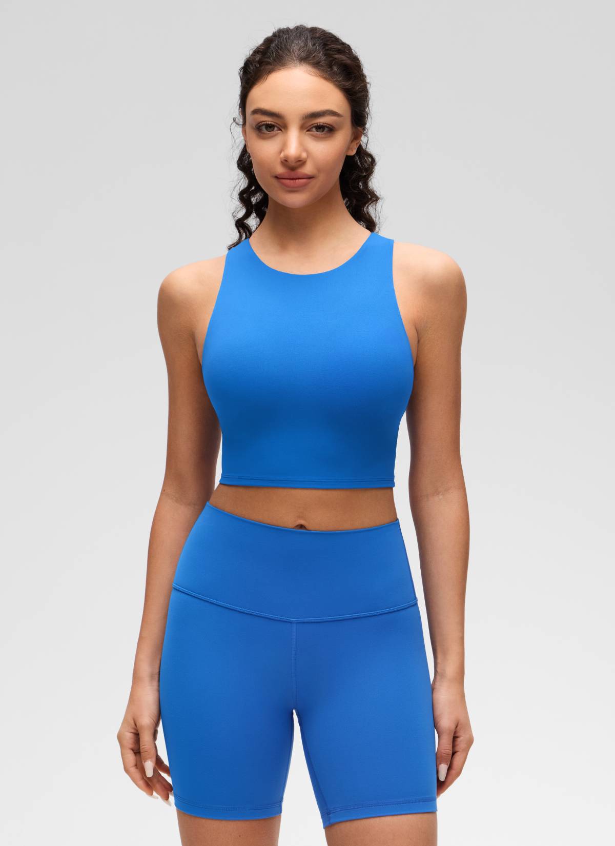 CRZ YOGA Yoga Sokongan Rendah Wanita Butterluxe Leher Tinggi Tank Racerback Biru Berkilau