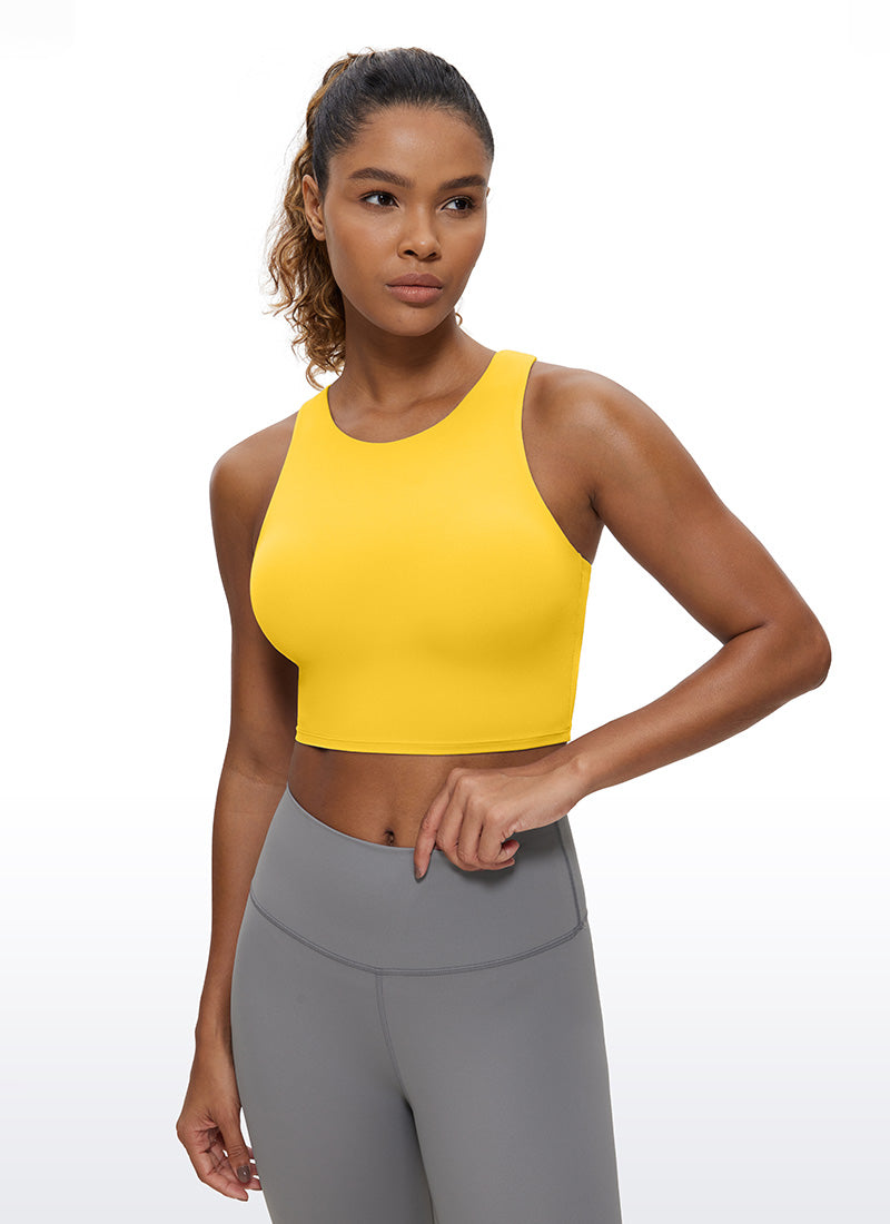 Tank Top Leher Tinggi Belakang Racer Sokongan Rendah Yoga Wanita CRZ YOGA Butterluxe Kuning Keterlihatan Tinggi