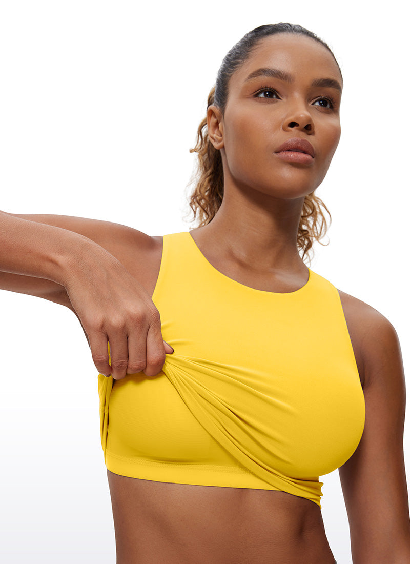 Tank Top Leher Tinggi Belakang Racer Sokongan Rendah Yoga Wanita CRZ YOGA Butterluxe Kuning Keterlihatan Tinggi