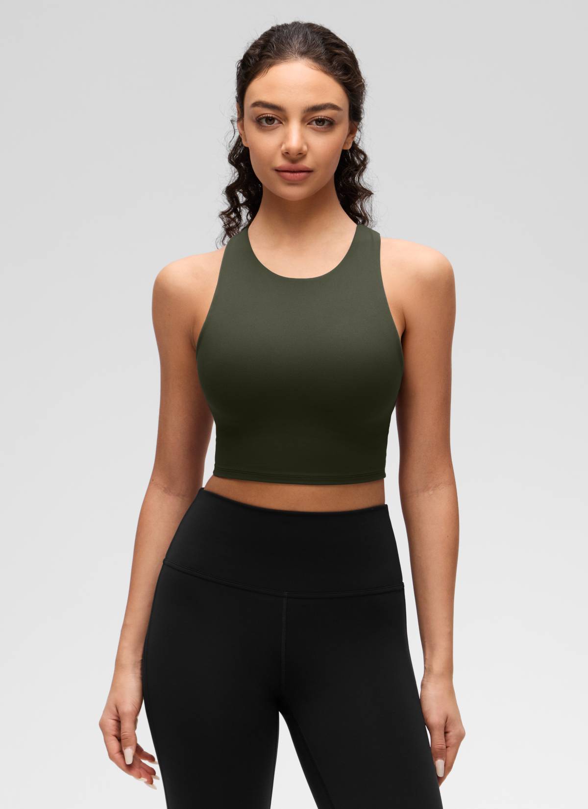 CRZ YOGA Yoga Sokongan Rendah Wanita Butterluxe Leher Tinggi Tank Racerback Hijau Zaitun