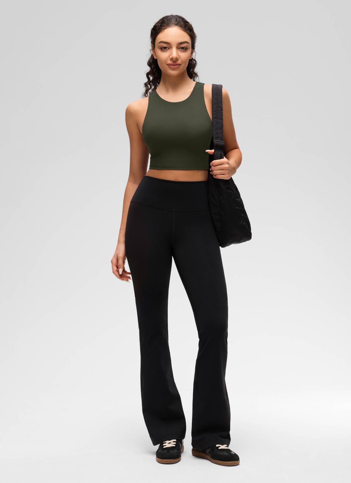 CRZ YOGA Yoga Sokongan Rendah Wanita Butterluxe Leher Tinggi Tank Racerback Hijau Zaitun