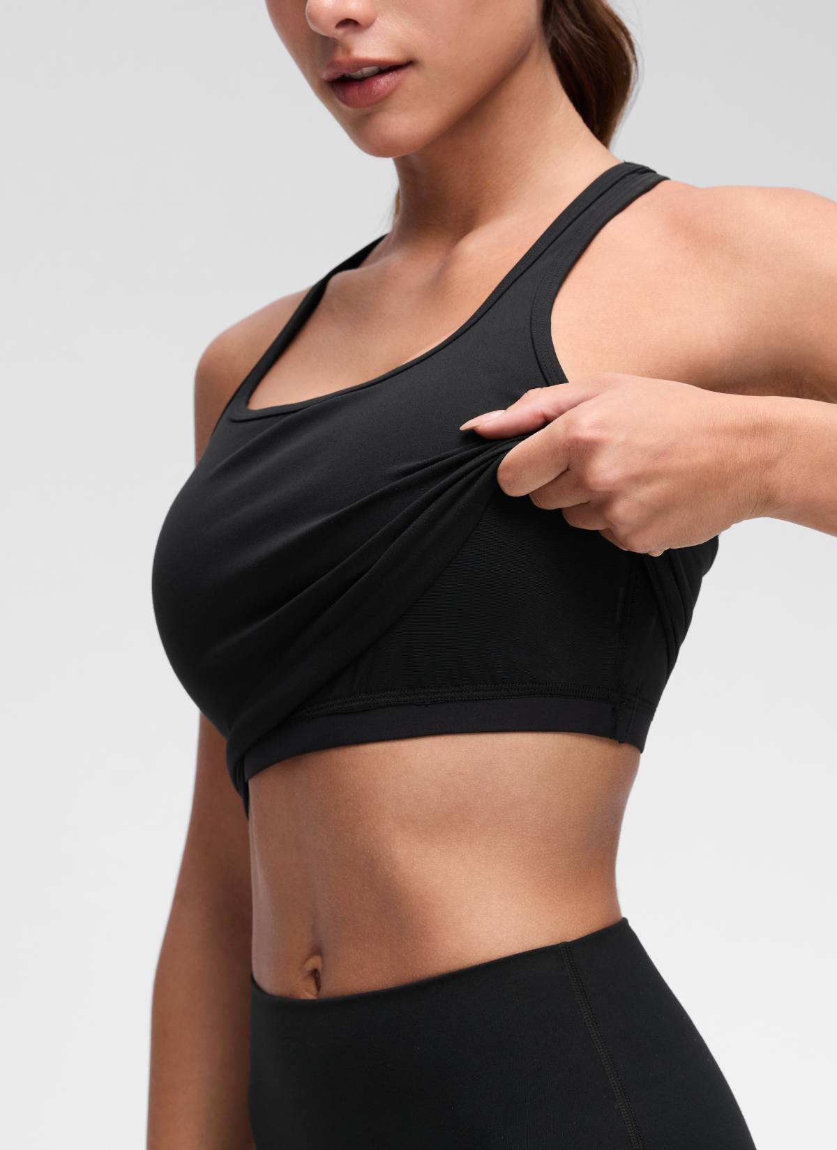 CRZ YOGA Yoga Wanita Sokongan rendah Butterluxe Bra Leher Serong Belakang-Y Hitam