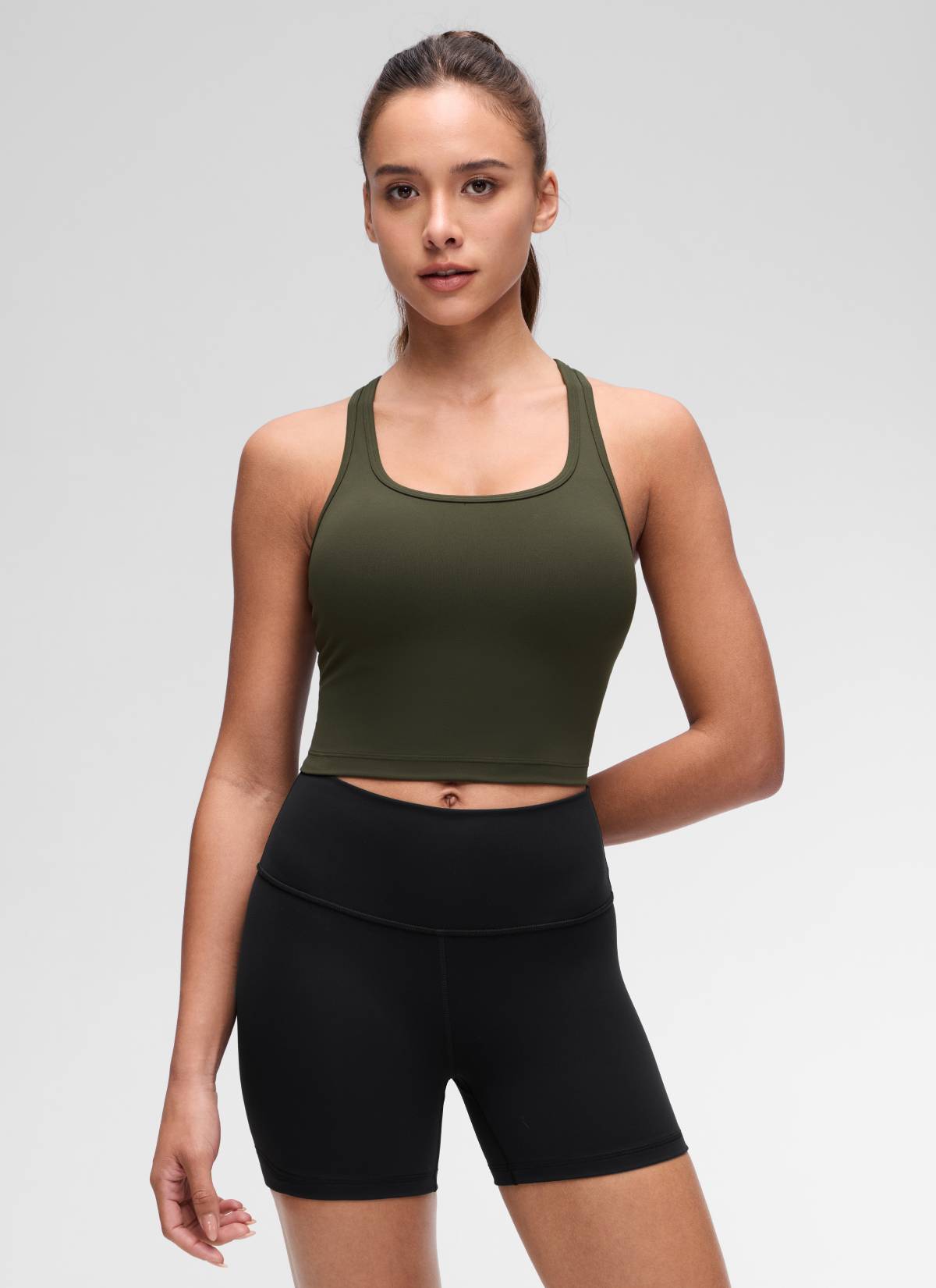 CRZ YOGA Yoga Wanita Sokongan rendah Butterluxe Bra Leher Serong Belakang-Y Hijau Zaitun