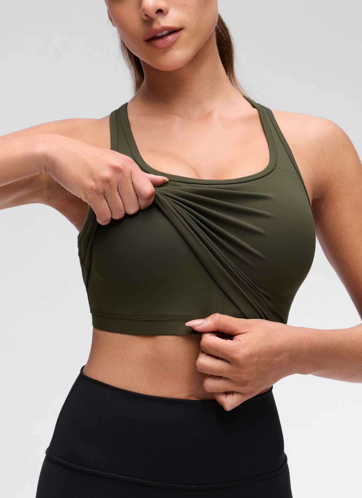 CRZ YOGA Yoga Wanita Sokongan rendah Butterluxe Bra Leher Serong Belakang-Y Hijau Zaitun