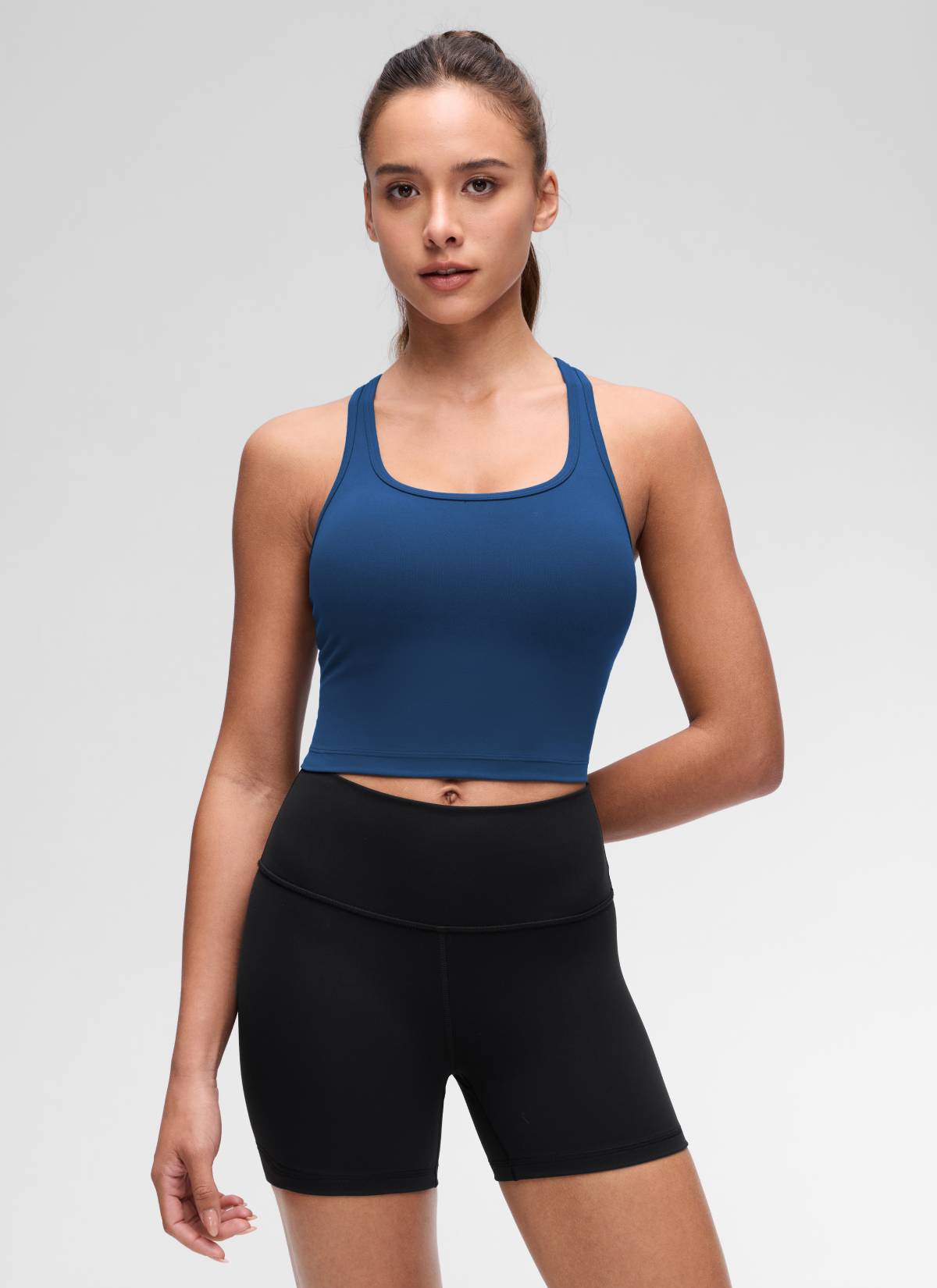 CRZ YOGA Yoga Wanita Sokongan rendah Butterluxe Bra Leher Serong Belakang Tentera Laut Perancis