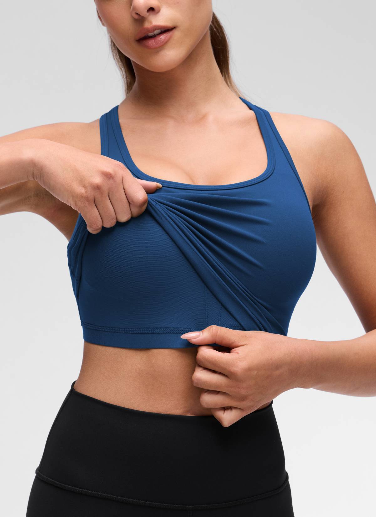 CRZ YOGA Yoga Wanita Sokongan rendah Butterluxe Bra Leher Serong Belakang Tentera Laut Perancis