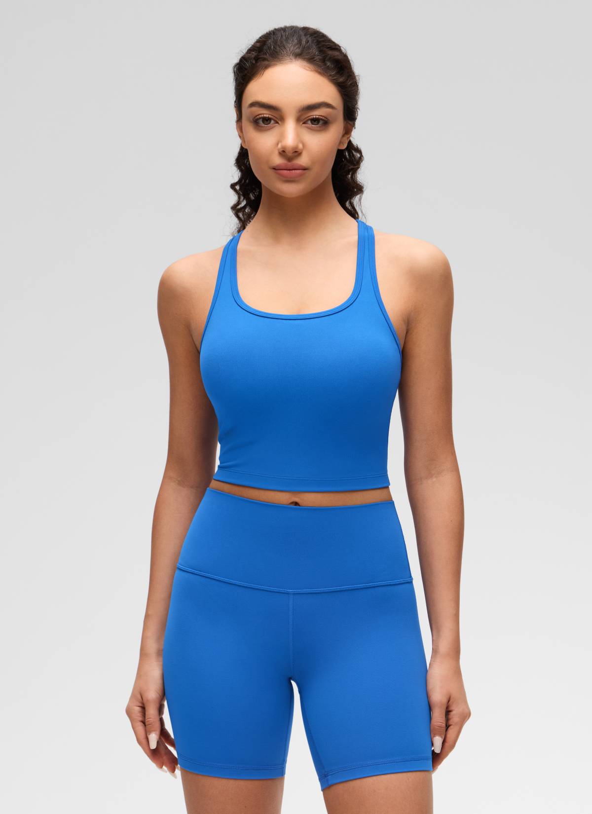 CRZ YOGA Yoga Wanita Sokongan rendah Butterluxe Bra Leher Serong Belakang-Y Biru Berkilau