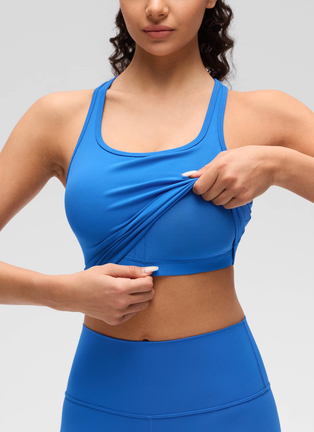 CRZ YOGA Yoga Wanita Sokongan rendah Butterluxe Bra Leher Serong Belakang-Y Biru Berkilau