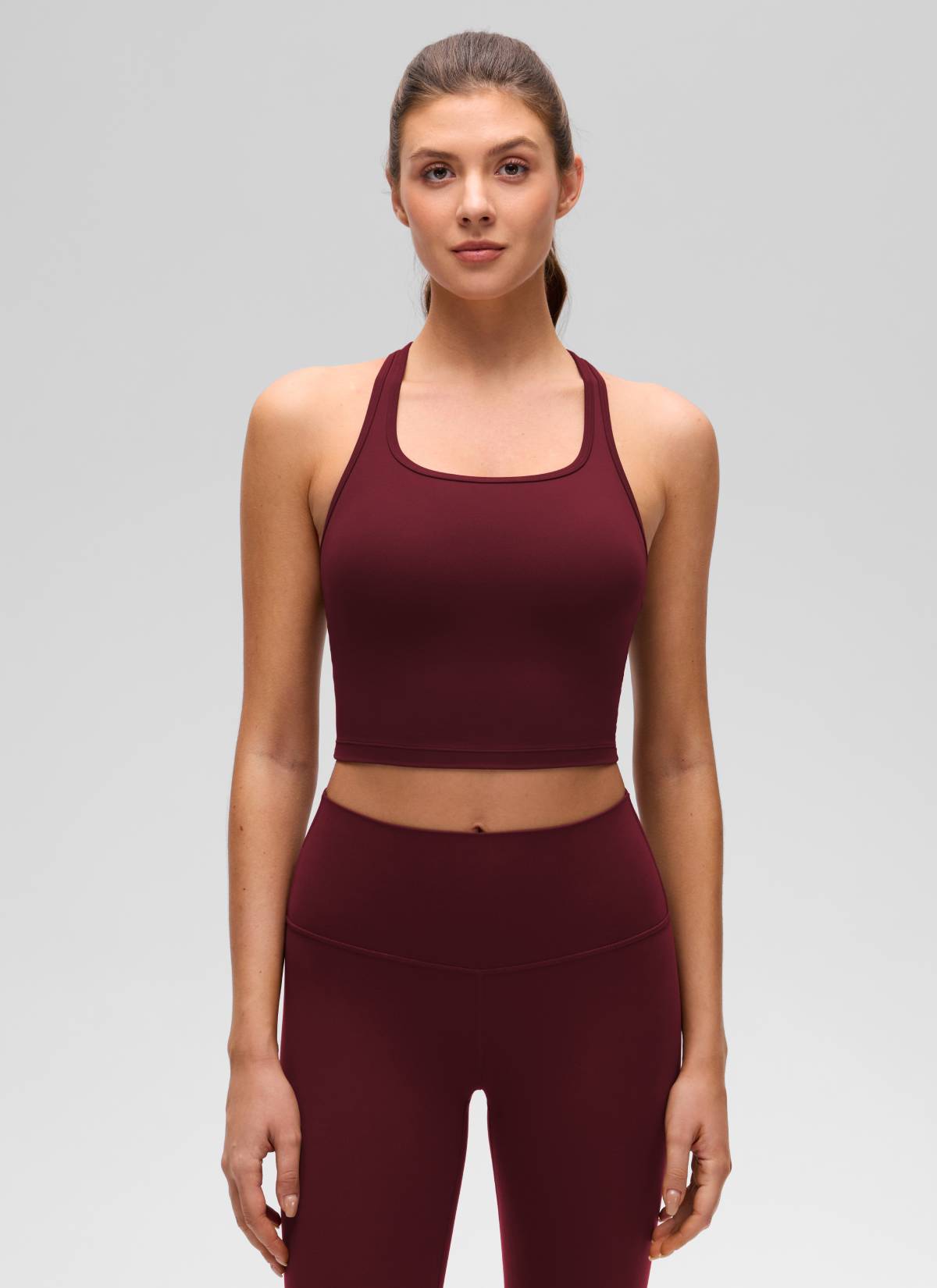 CRZ YOGA Yoga Wanita Sokongan rendah Butterluxe Bra Leher Serong Y-Back Merah Merlot
