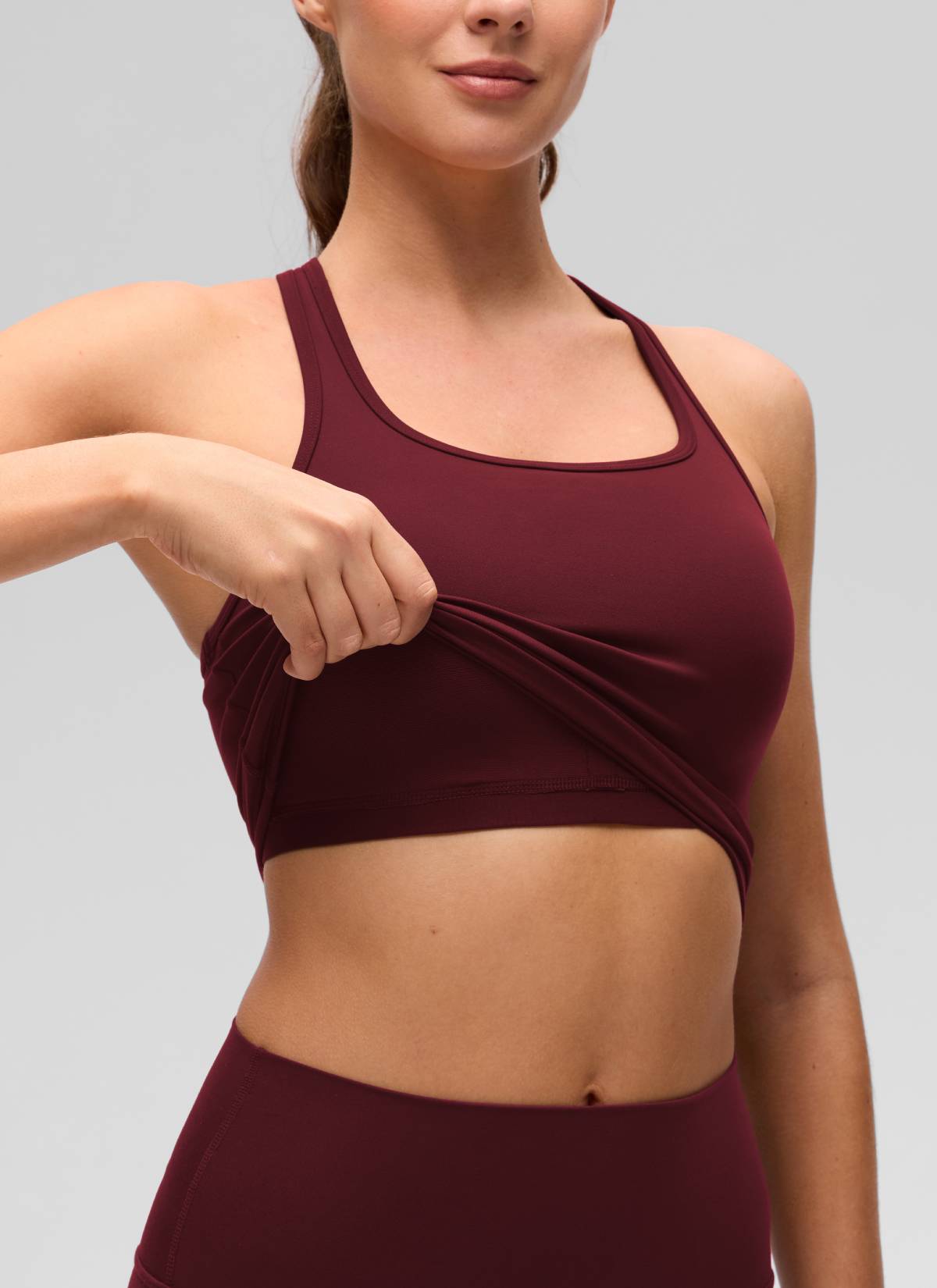 CRZ YOGA Yoga Wanita Sokongan rendah Butterluxe Bra Leher Serong Y-Back Merah Merlot