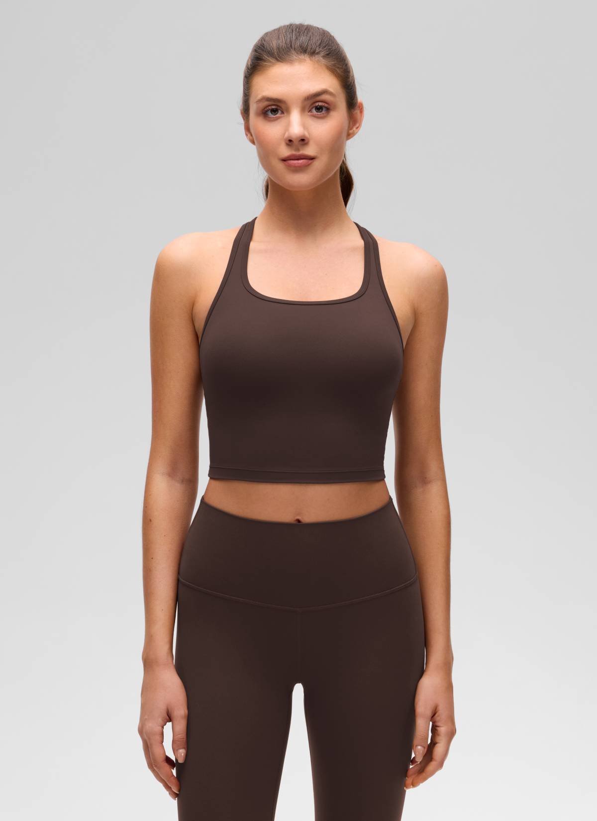 CRZ YOGA Yoga Wanita Sokongan rendah Butterluxe Bra Leher Serong Y-Belakang Hot Fudge Coklat