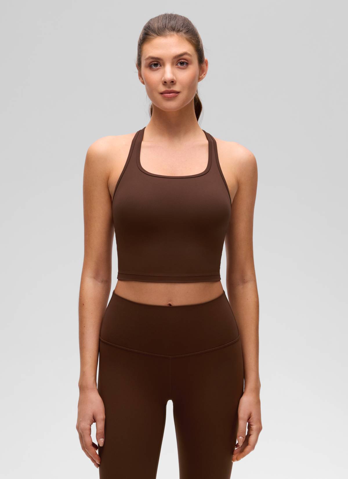 CRZ YOGA Yoga Wanita Sokongan rendah Butterluxe Bra Leher Serong Belakang-Y Coklat Lava