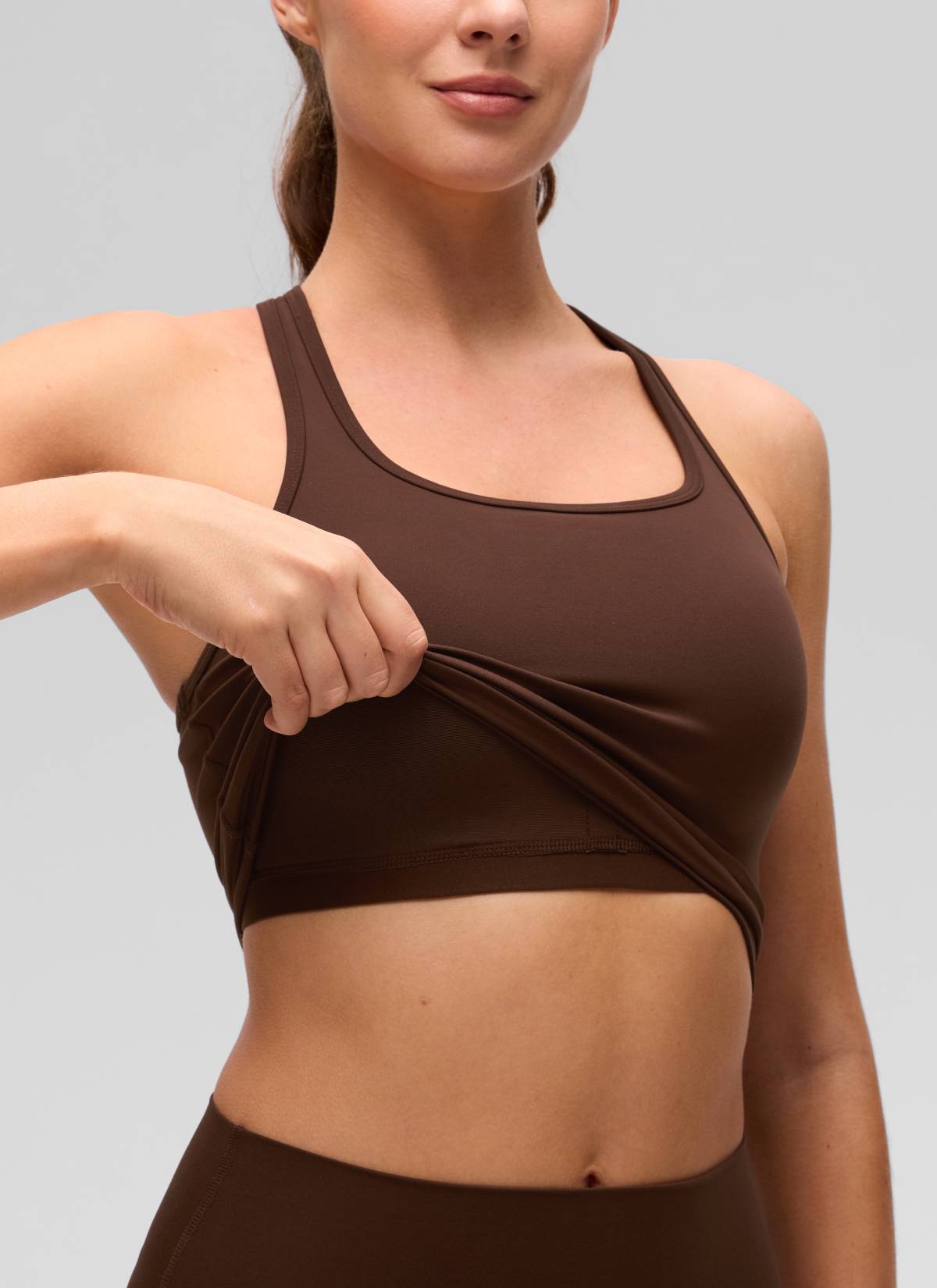 CRZ YOGA Yoga Wanita Sokongan rendah Butterluxe Bra Leher Serong Belakang-Y Coklat Lava