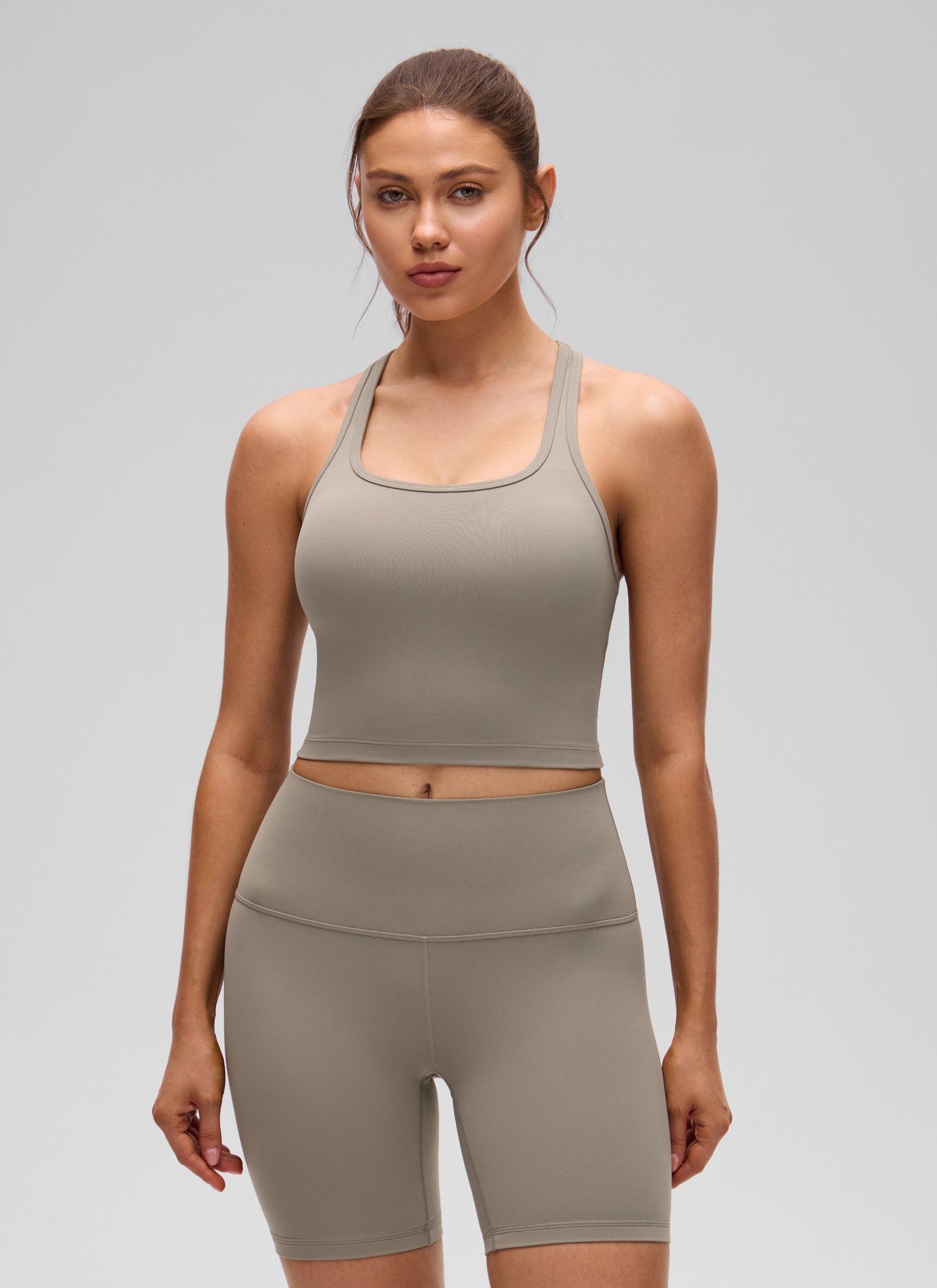 CRZ YOGA Yoga Wanita Sokongan rendah Butterluxe Bra Leher Serong Belakang-Y Kelabu Abu Hangat