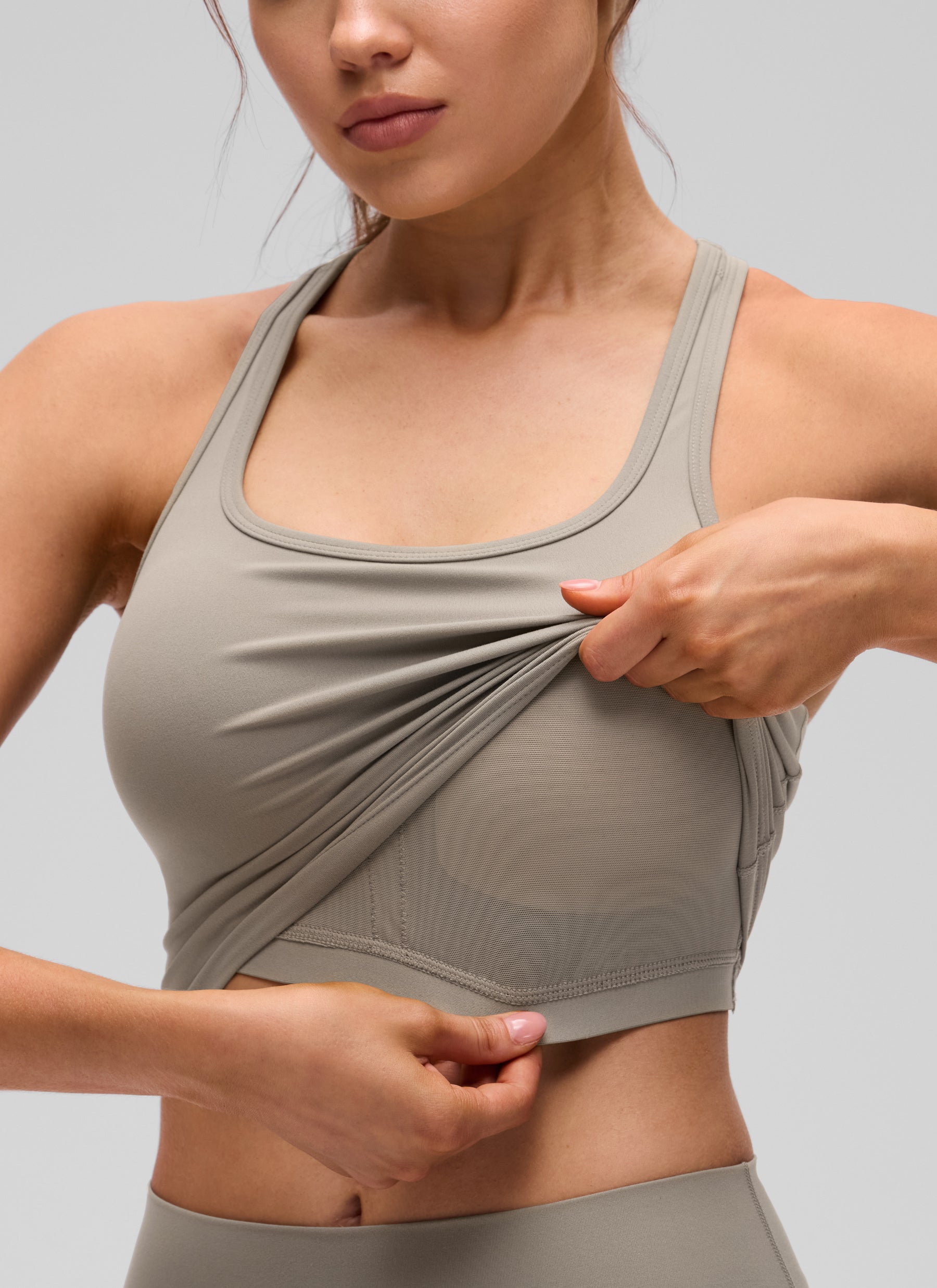 CRZ YOGA Yoga Wanita Sokongan rendah Butterluxe Bra Leher Serong Belakang-Y Kelabu Abu Hangat