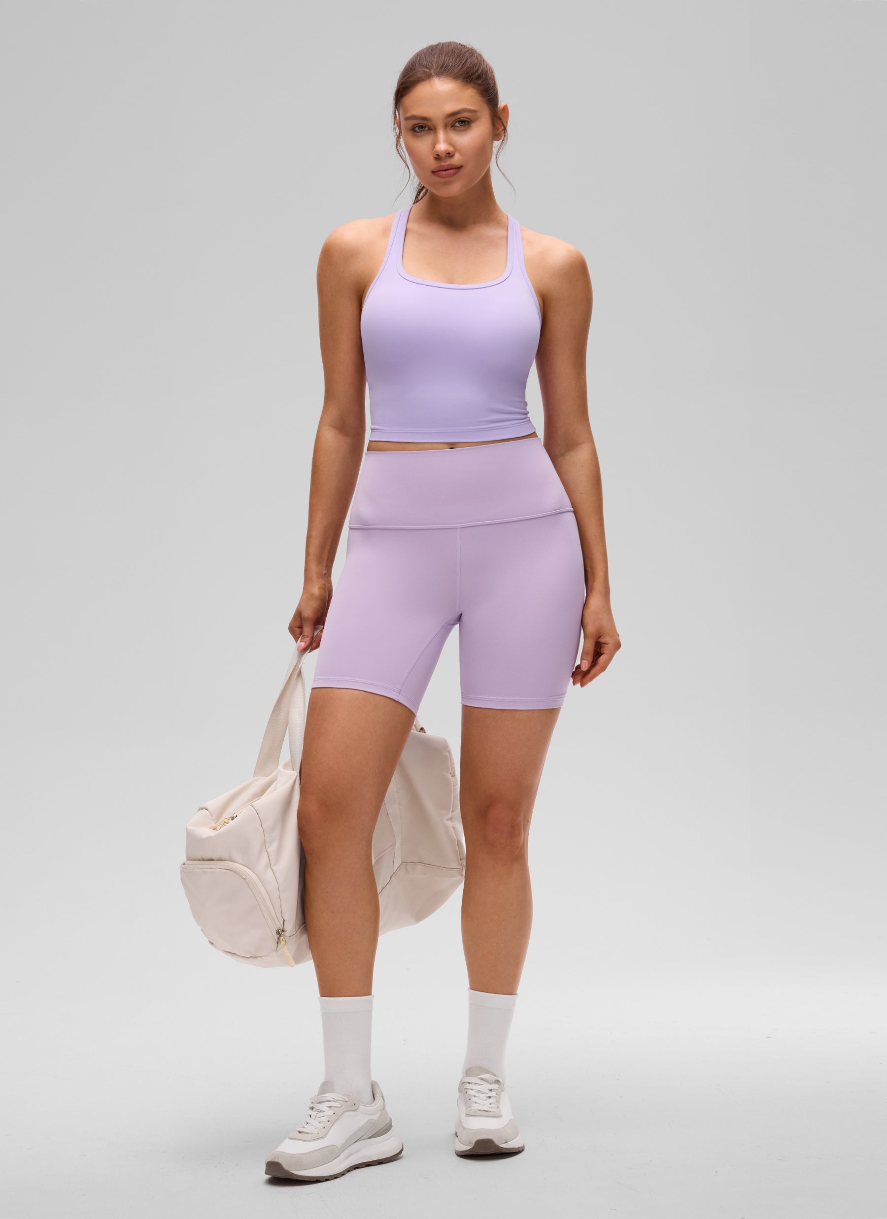 Sokongan Rendah CRZ YOGA Yoga Wanita Butterluxe Bra Leher Serong Belakang Lavender Frost