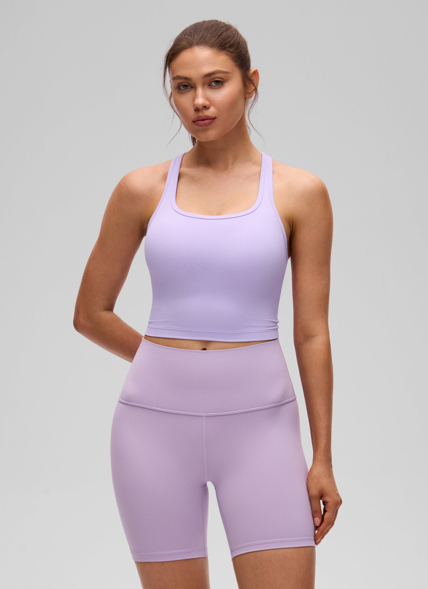 Sokongan Rendah CRZ YOGA Yoga Wanita Butterluxe Bra Leher Serong Belakang Lavender Frost