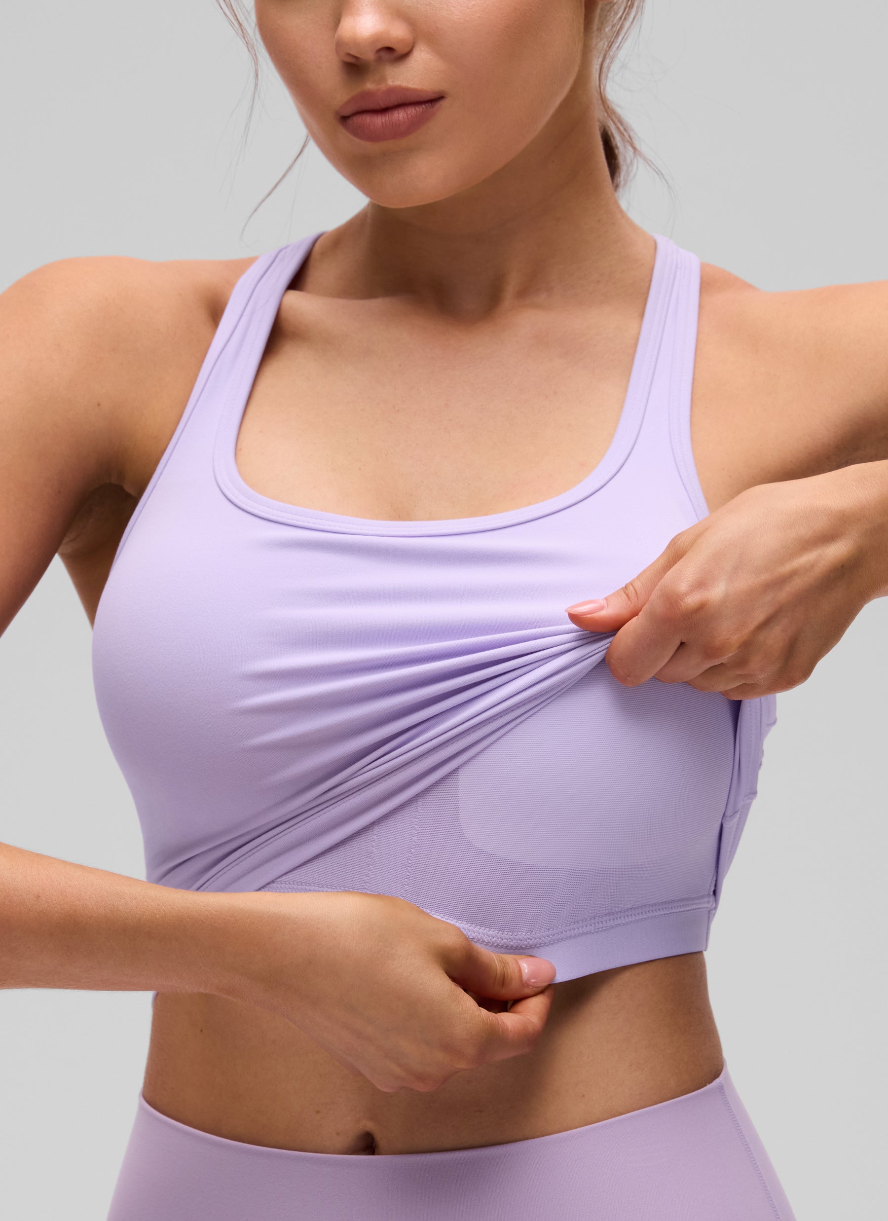 Sokongan Rendah CRZ YOGA Yoga Wanita Butterluxe Bra Leher Serong Belakang Lavender Frost