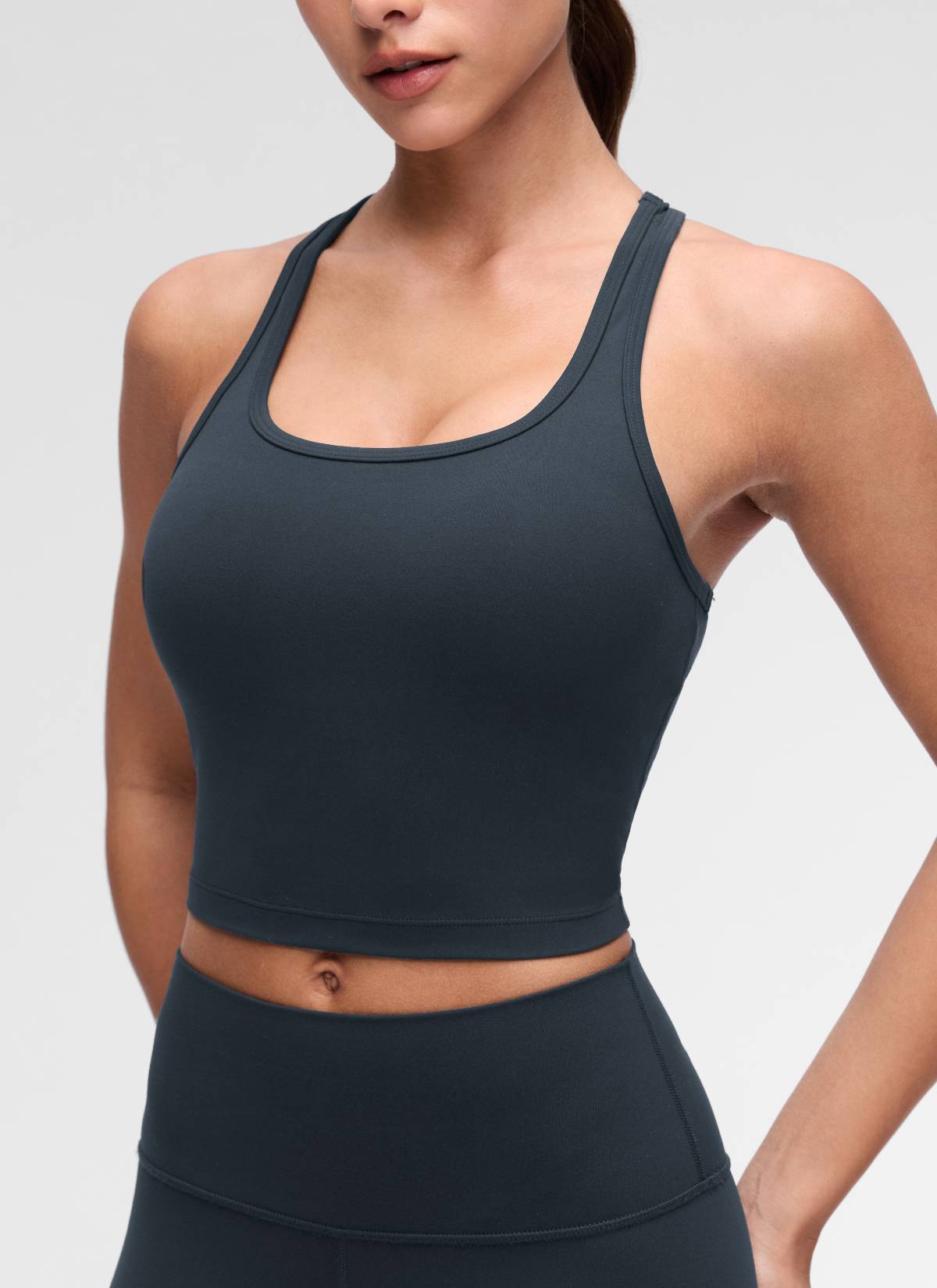 CRZ YOGA Yoga Wanita Sokongan rendah Butterluxe Bra Leher Serong Y-Back True Navy