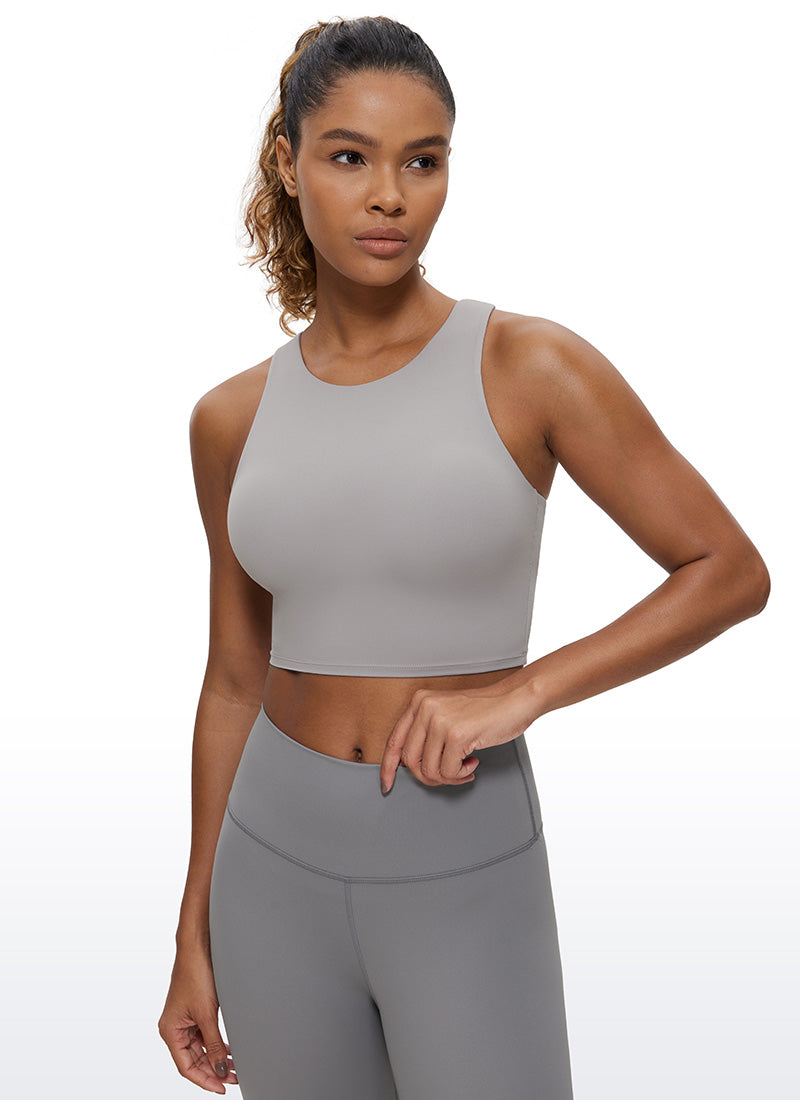 CRZ YOGA Tank Top Sukan Sokongan Rendah Butterluxe Berleher Tinggi Belakang Racerback Wanita Gull Gray