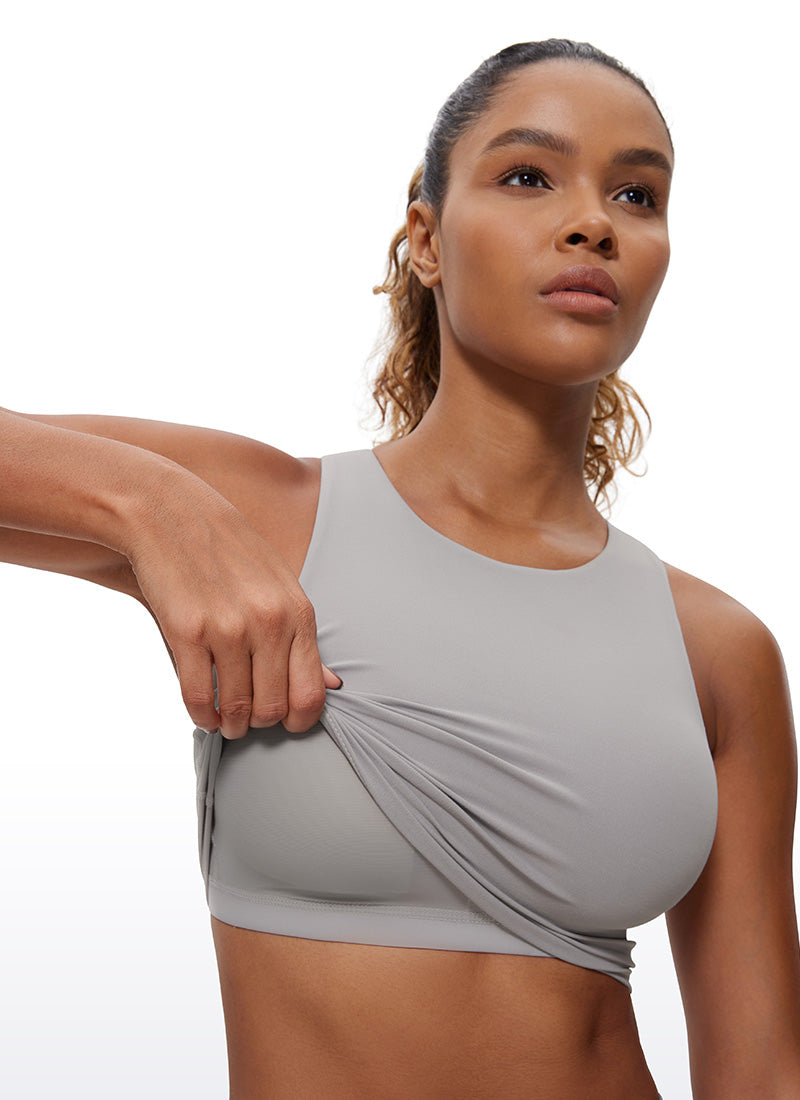 CRZ YOGA Tank Top Sukan Sokongan Rendah Butterluxe Berleher Tinggi Belakang Racerback Wanita Gull Gray