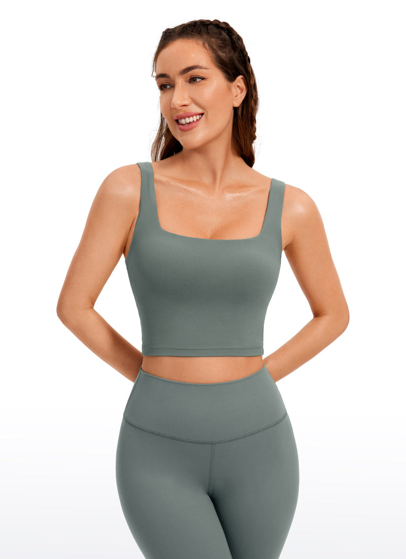 CRZ YOGA Yoga Wanita Impak Rendah Butterluxe Bra Garis Panjang Leher Segiempat Kelabu Sage