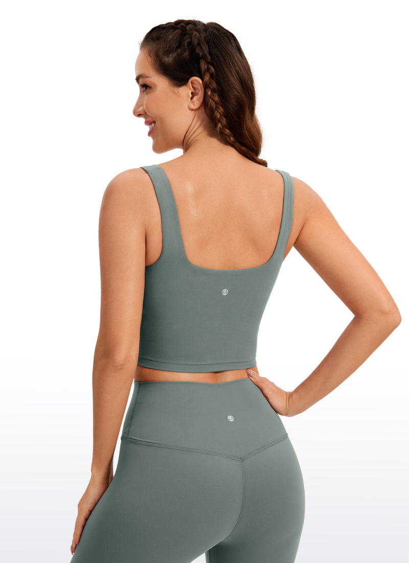 CRZ YOGA Yoga Wanita Impak Rendah Butterluxe Bra Garis Panjang Leher Segiempat Kelabu Sage