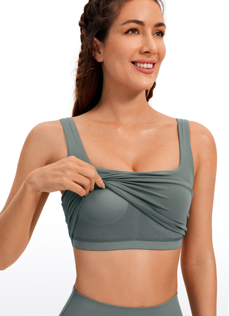 CRZ YOGA Yoga Wanita Impak Rendah Butterluxe Bra Garis Panjang Leher Segiempat Kelabu Sage