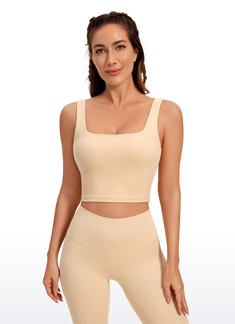 CRZ YOGA Women's Yoga Low Impact Butterluxe Longline Bra Square Neck Tan Milkshake