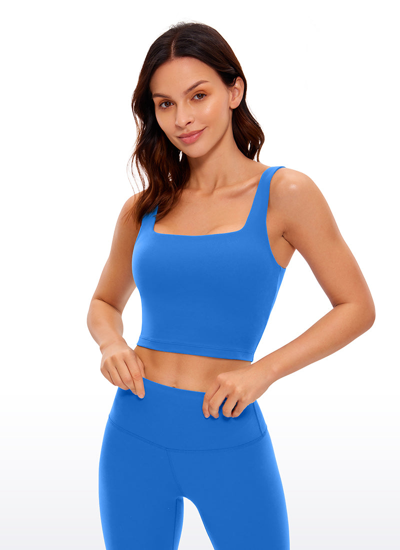 CRZ YOGA Yoga Wanita Impak Rendah Butterluxe Bra Garis Panjang Leher Segiempat Biru Berkilau