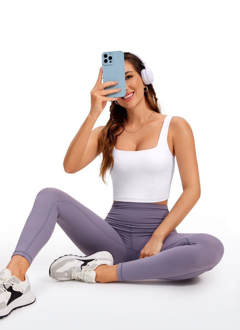 CRZ YOGA Yoga Wanita Impak Rendah Butterluxe Bra Garis Panjang Leher Segi Empat Putih