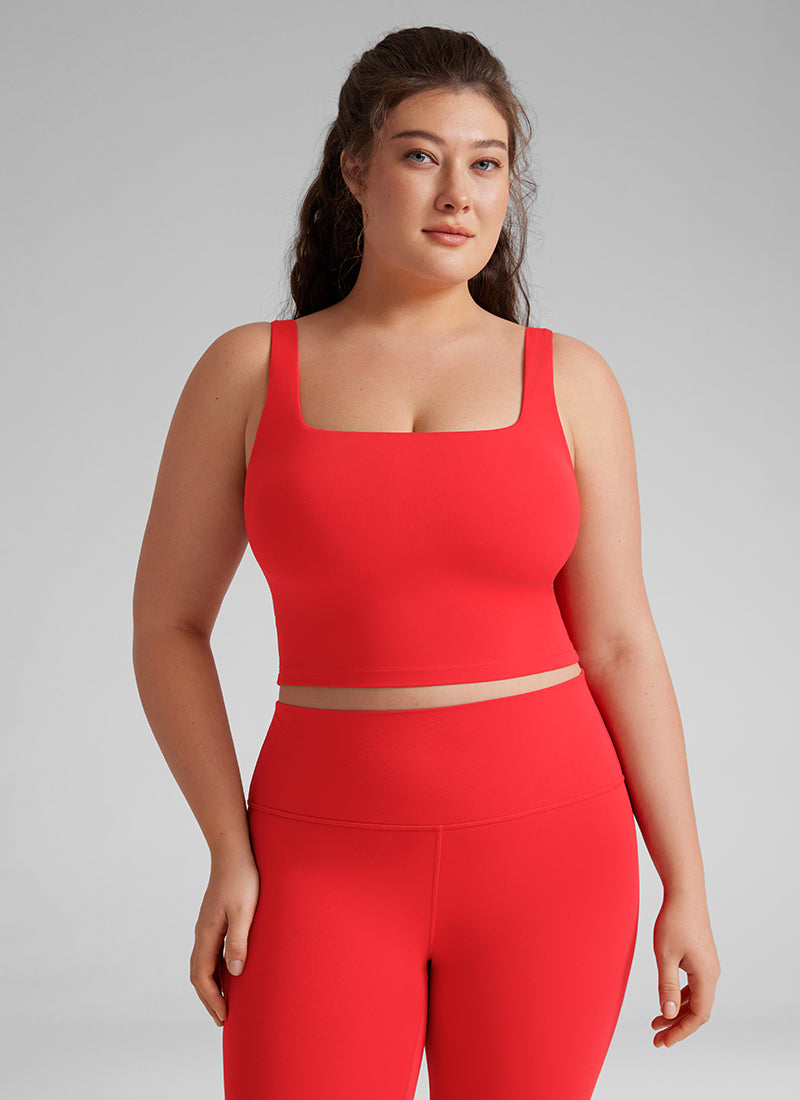 CRZ YOGA Yoga Wanita Impak Rendah Butterluxe Bra Garis Panjang Leher Segi Empat Merah Tua