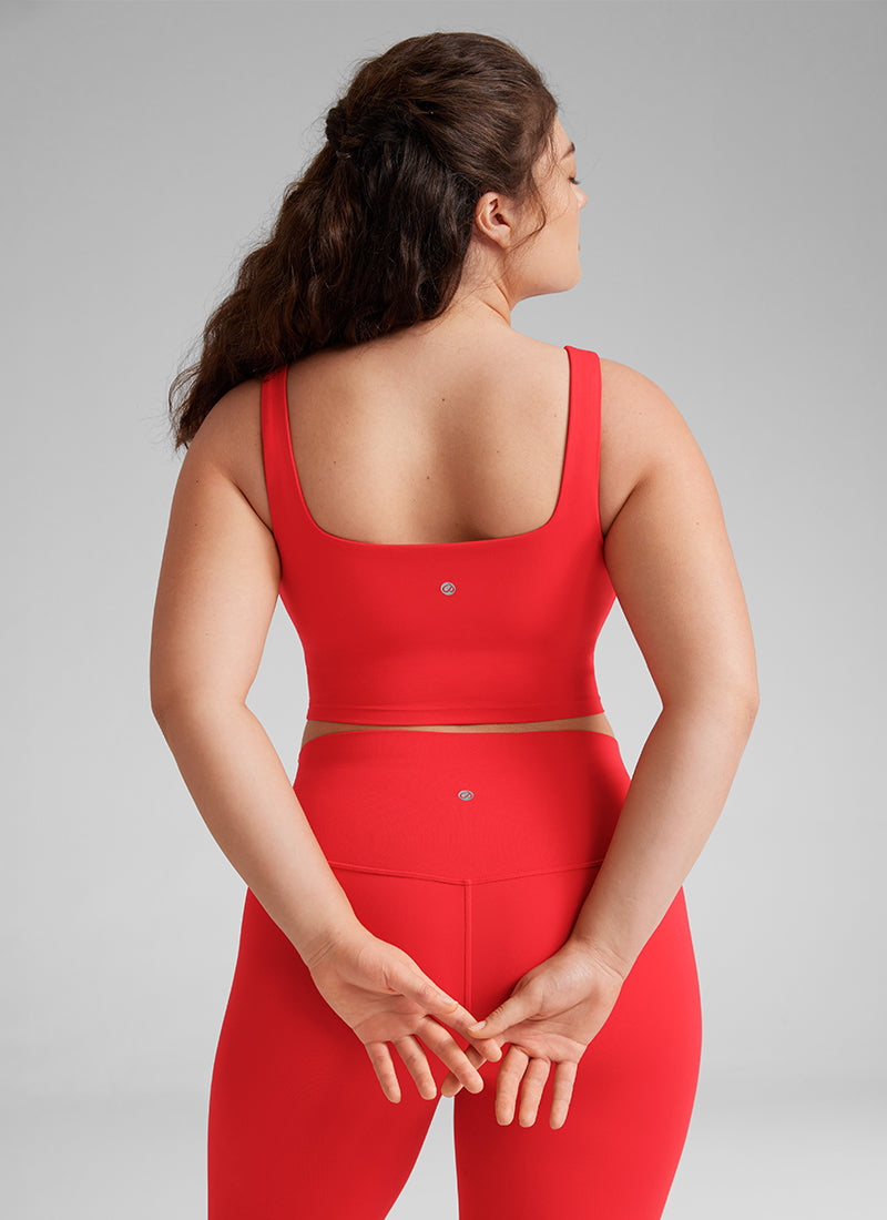 CRZ YOGA Yoga Wanita Impak Rendah Butterluxe Bra Garis Panjang Leher Segi Empat Merah Tua