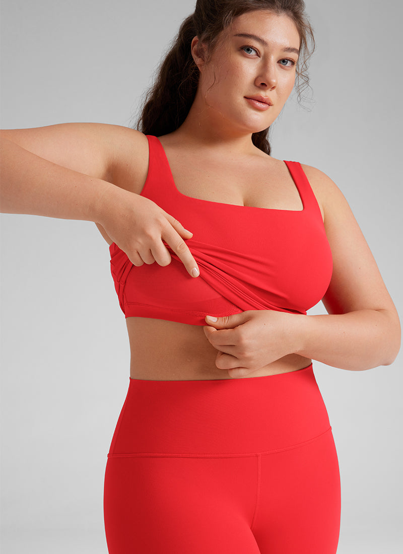 CRZ YOGA Yoga Wanita Impak Rendah Butterluxe Bra Garis Panjang Leher Segi Empat Merah Tua